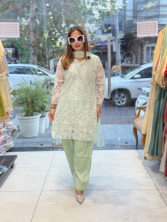 Beautiful Laser Cut Work Full Sleeves Suit PC2731