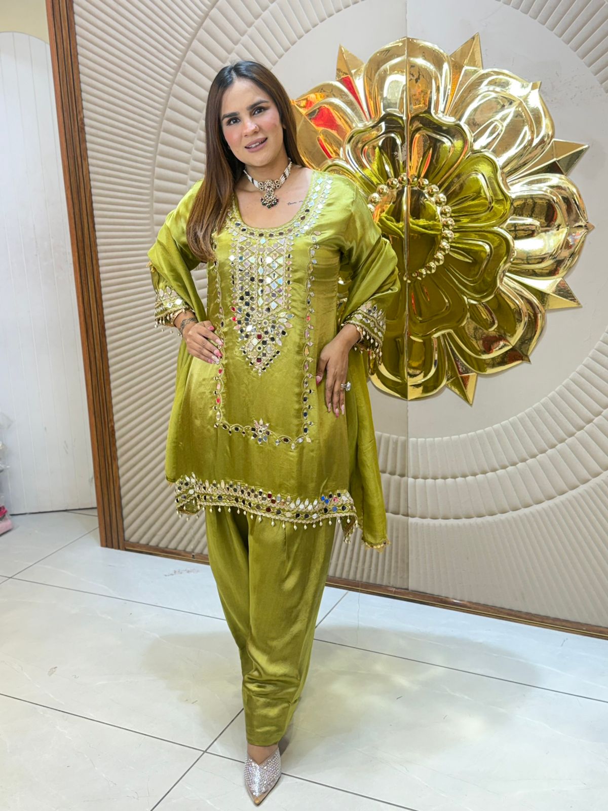 Stunning Beautiful Mirror Work Suit PC2750