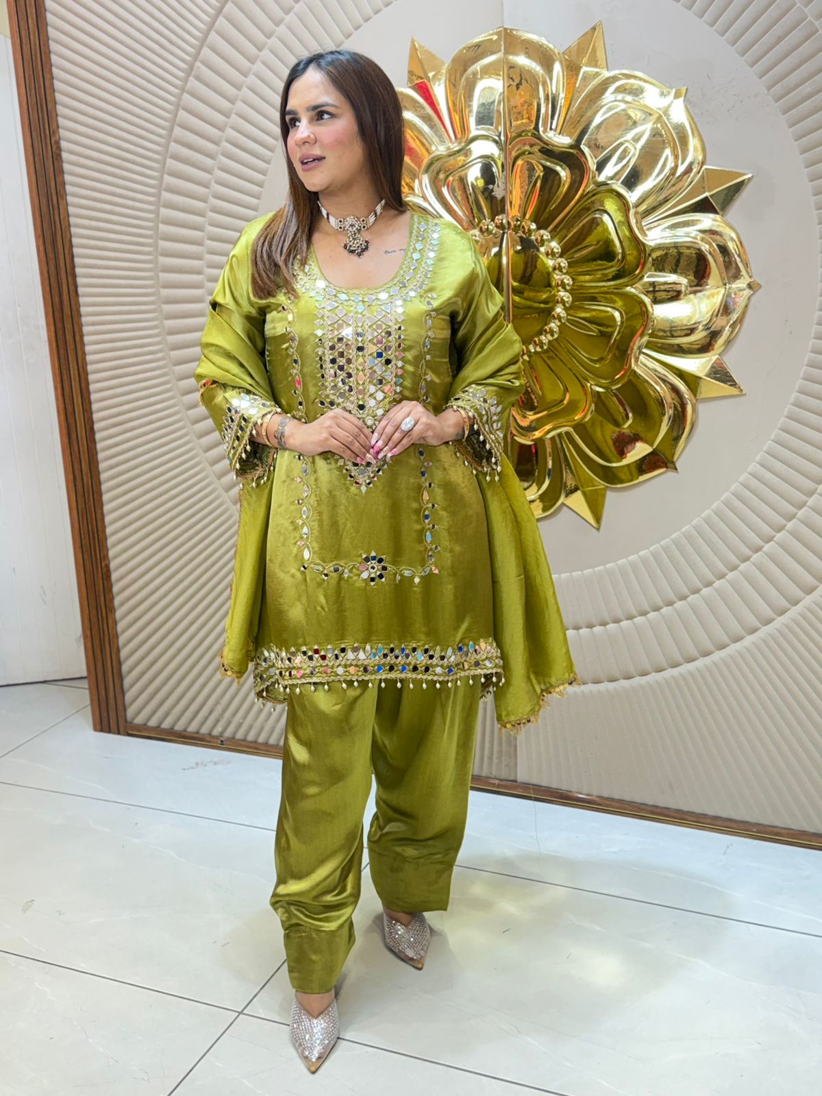 Stunning Beautiful Mirror Work Suit PC2750