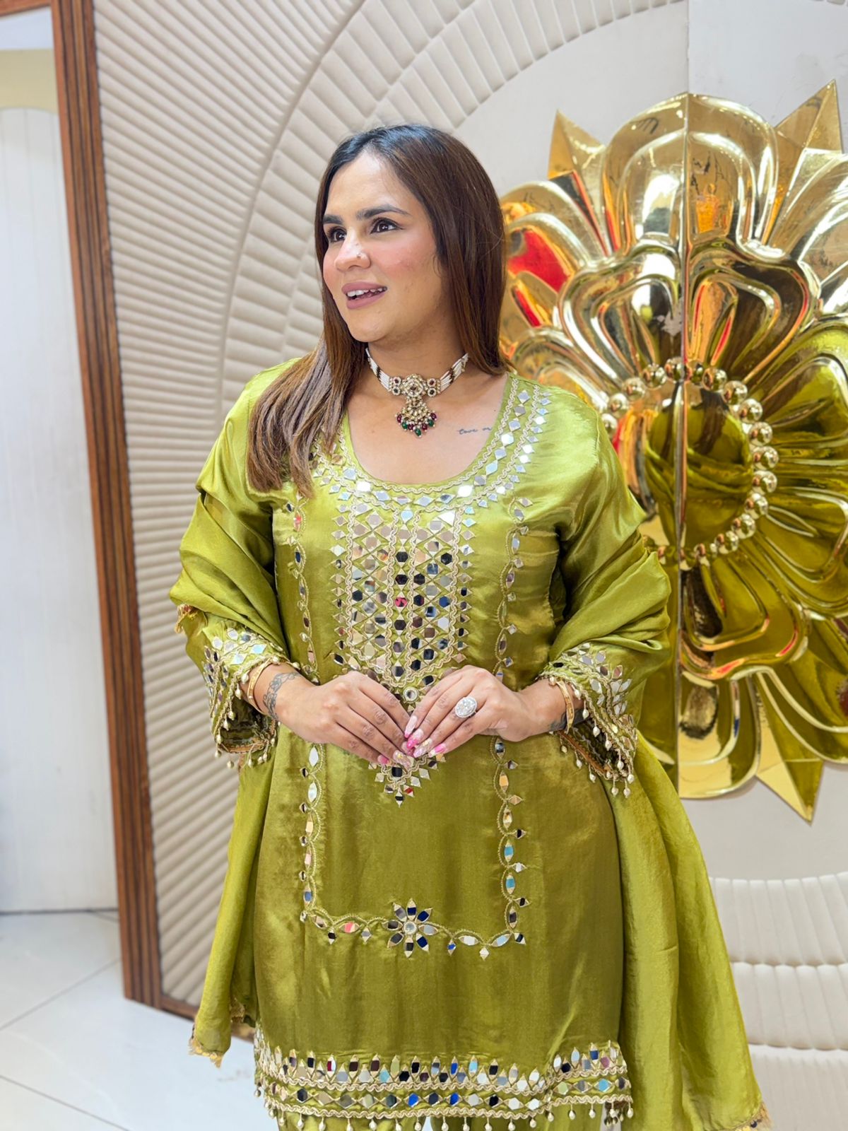 Stunning Beautiful Mirror Work Suit PC2750
