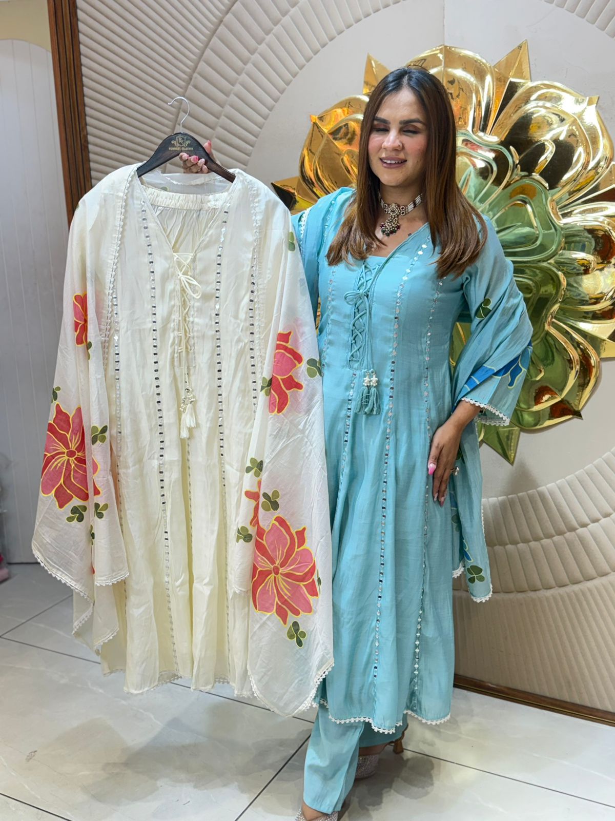 Beautiful Floral Work Long Suit PC2753