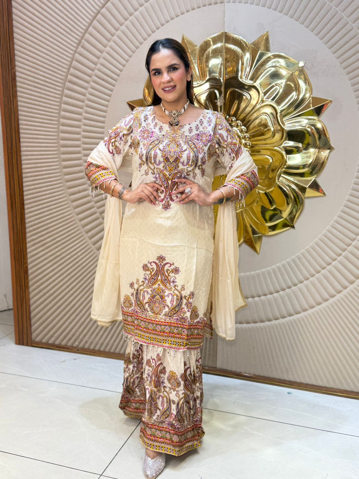 Stunning Pattern Print Sharara Suit PC2761