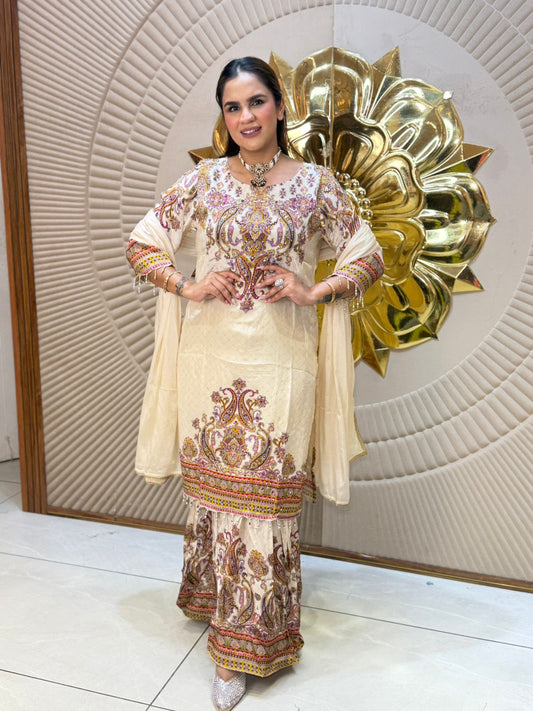 Stunning Pattern Print Sharara Suit PC2761