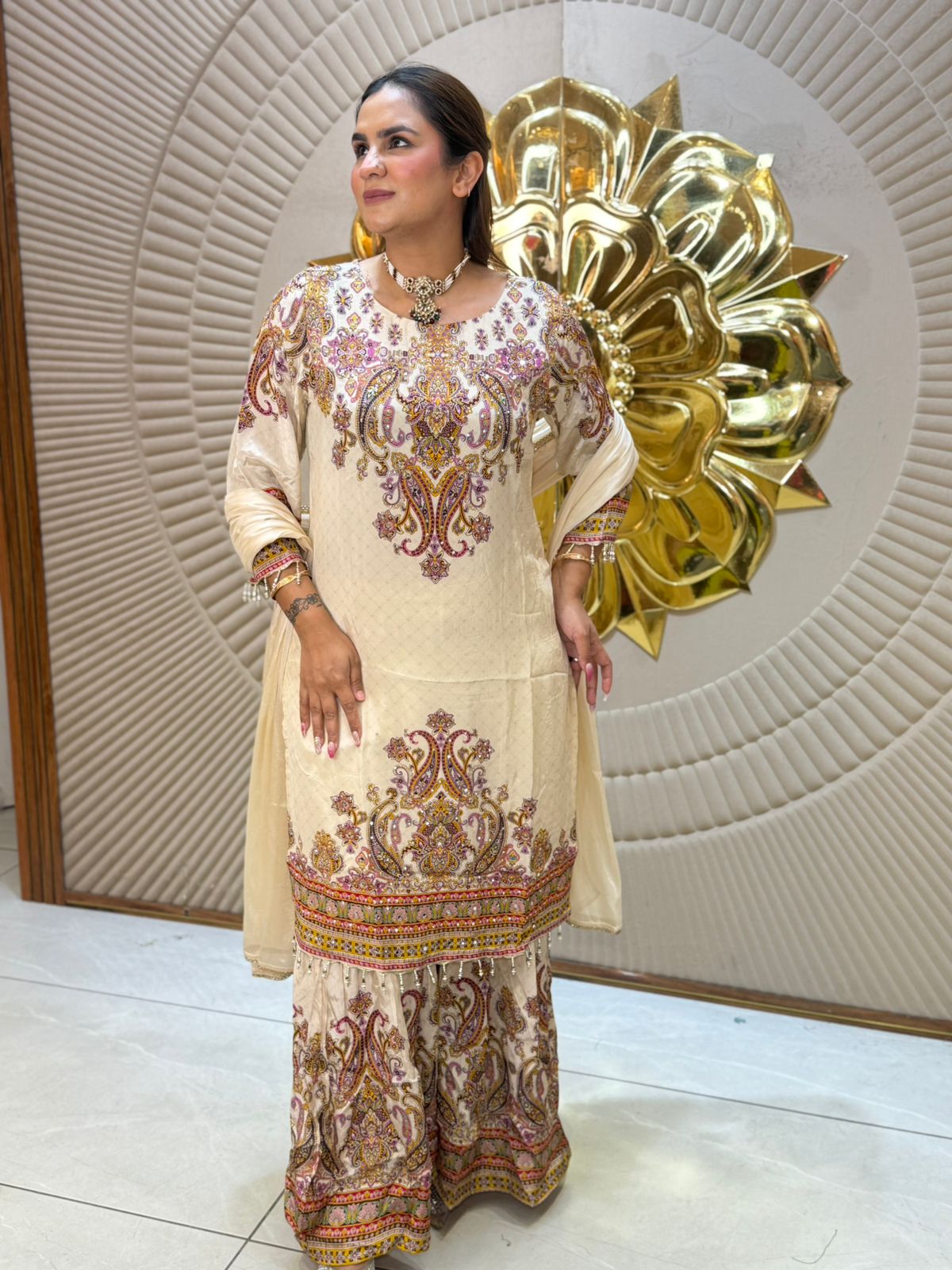 Stunning Pattern Print Sharara Suit PC2761