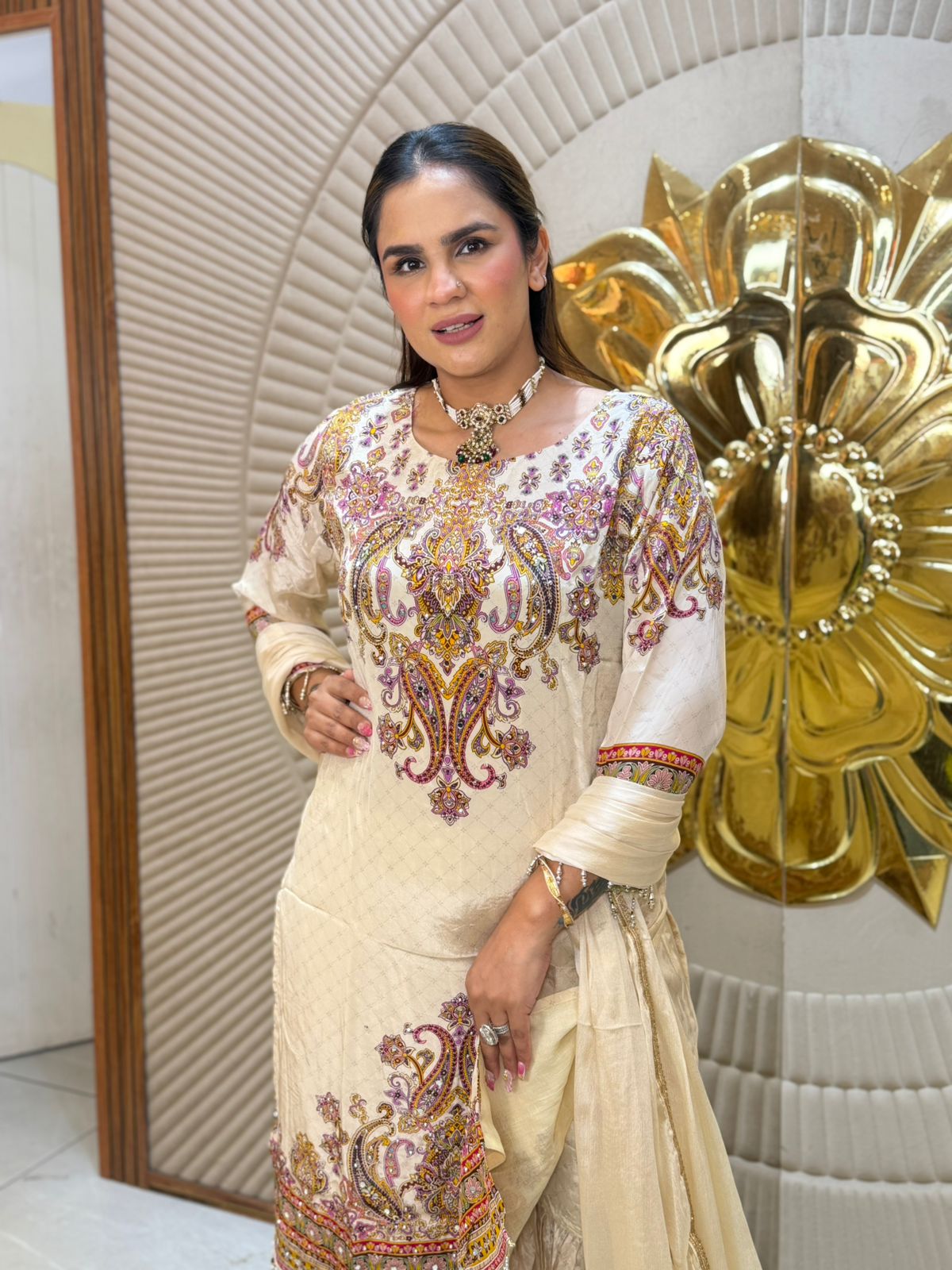 Stunning Pattern Print Sharara Suit PC2761