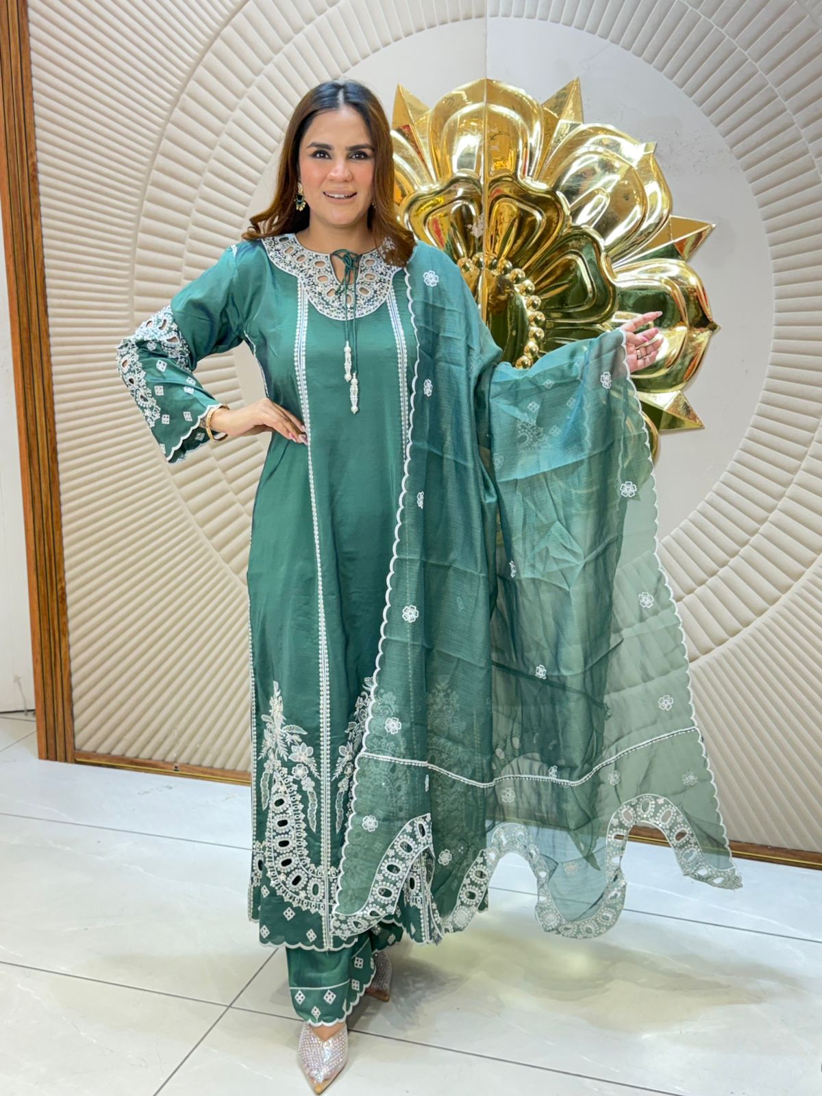 Stunning Long Suit With Laser Cut Work Suit PC2791