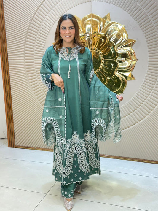 Stunning Long Suit With Laser Cut Work Suit PC2791