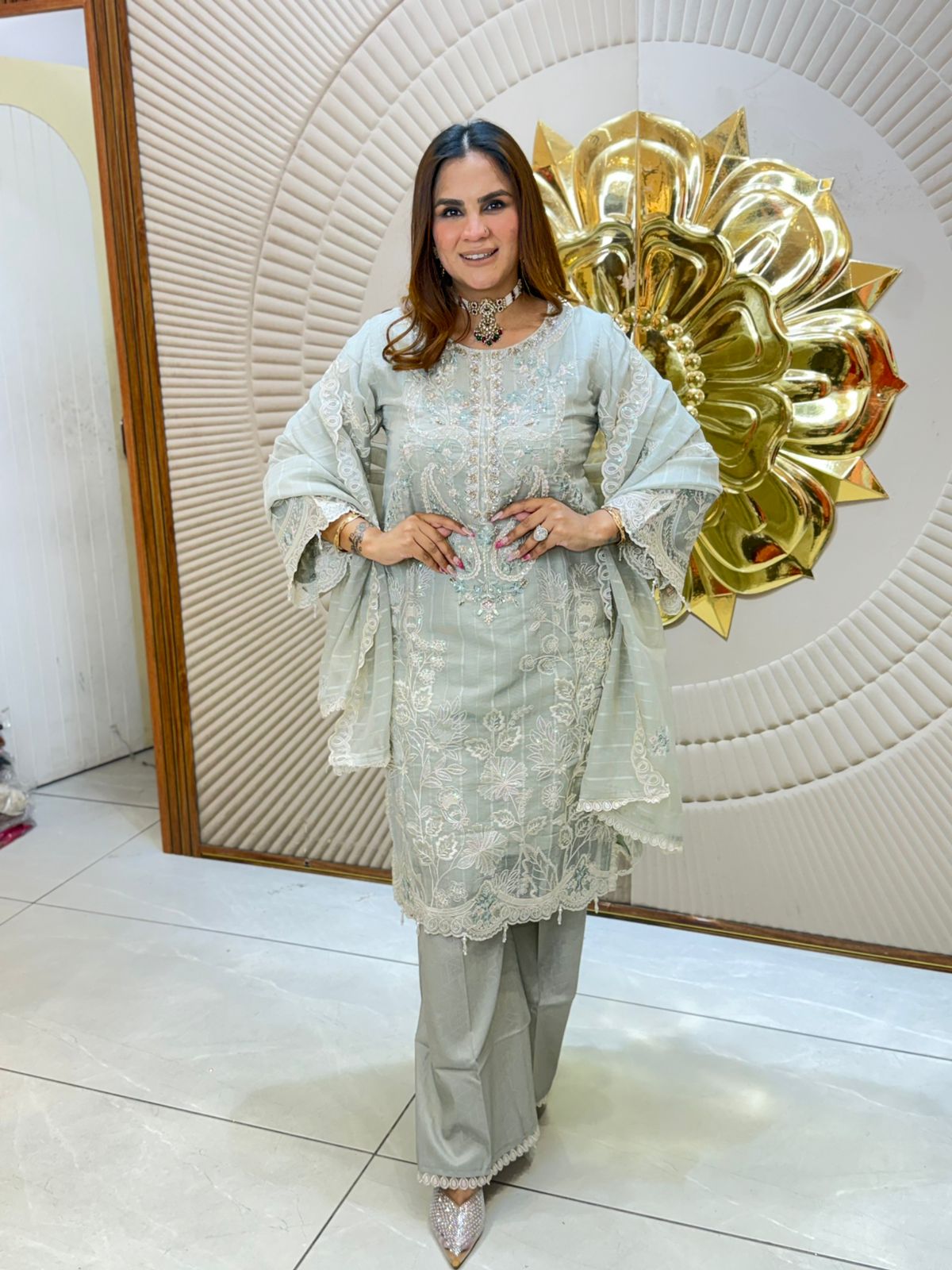 Beautiful Long Suit With Embroidery Work PC2795