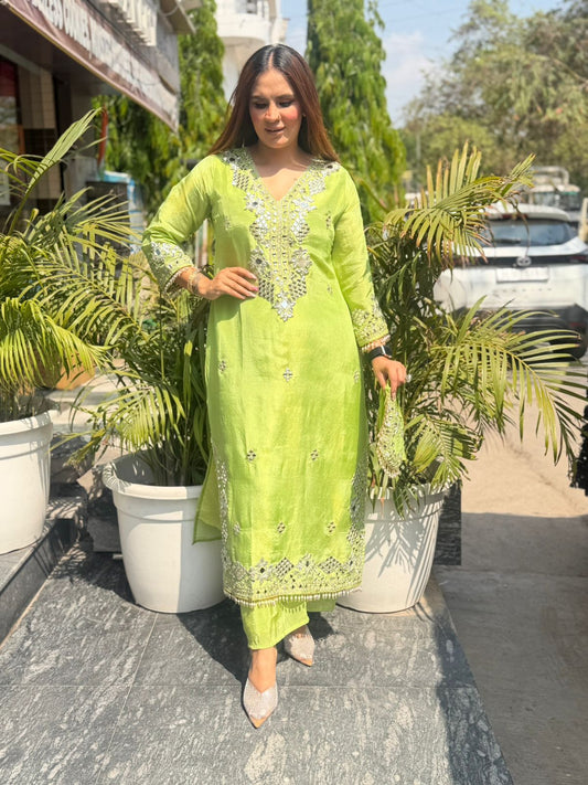 Stunning Mirror Work Suit With Potli PC2817