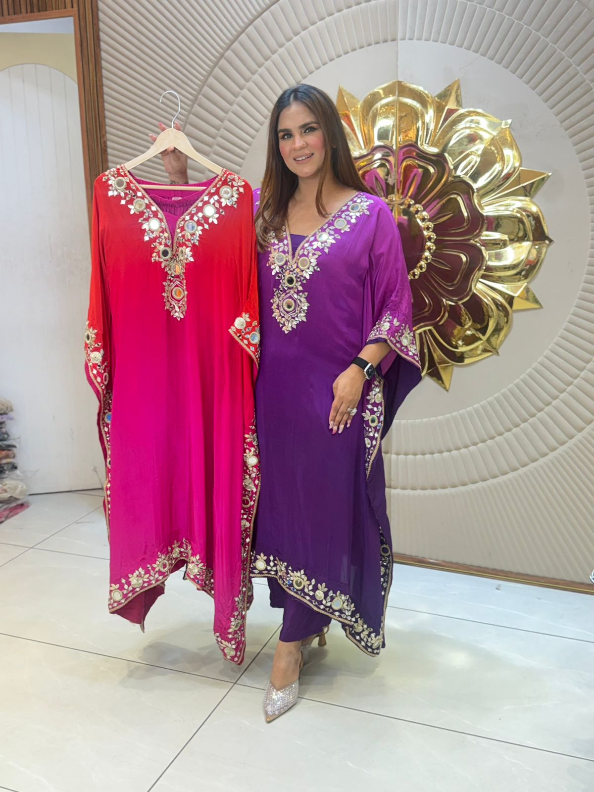 Beautiful Kaftan With Mirror Work PC2818
