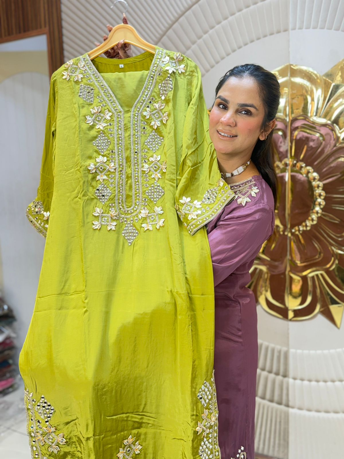 Beautiful Mirror Work Long Suit PC2841