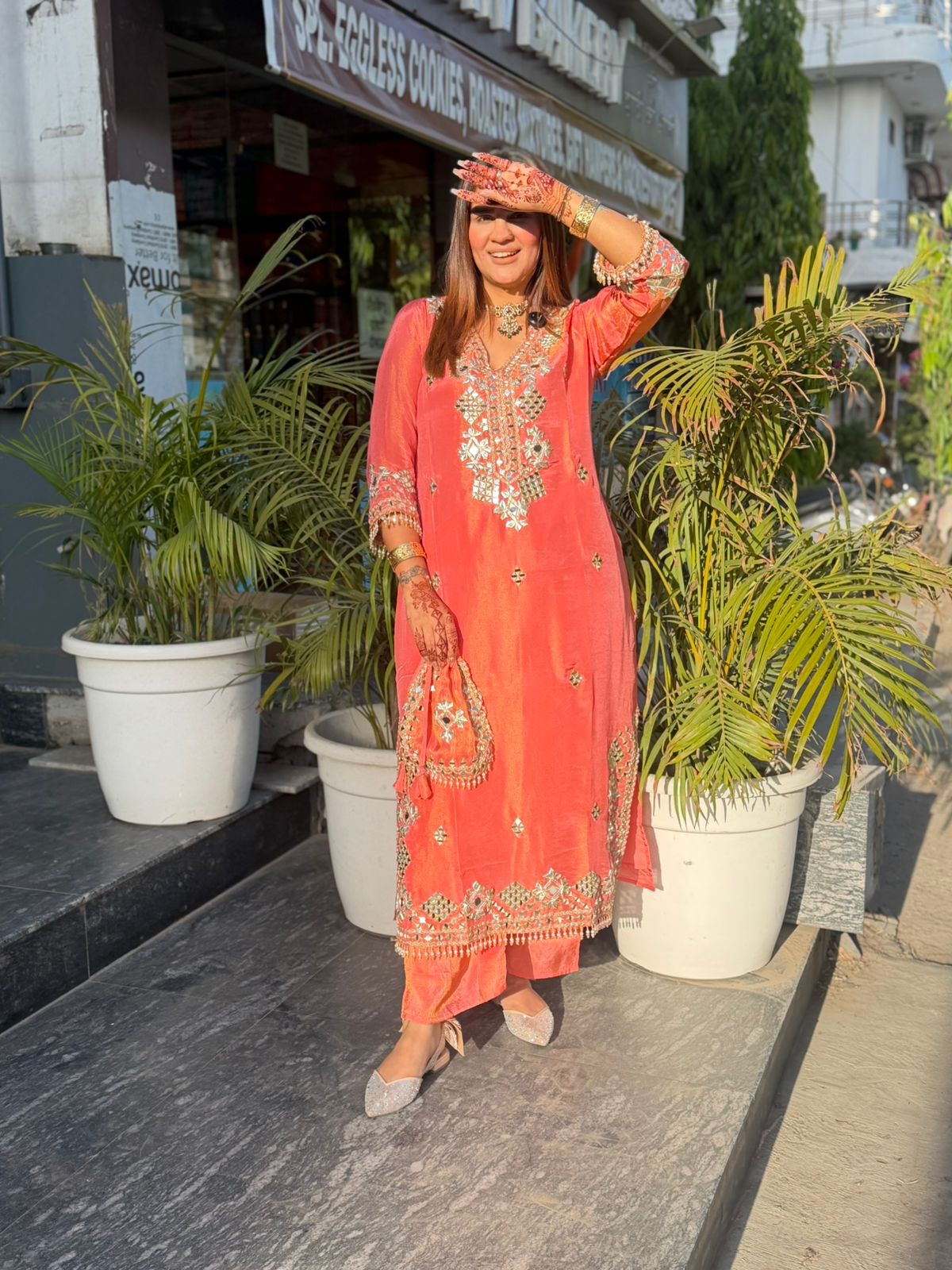Beautiful Mirror Work Suit With Potli PC2851