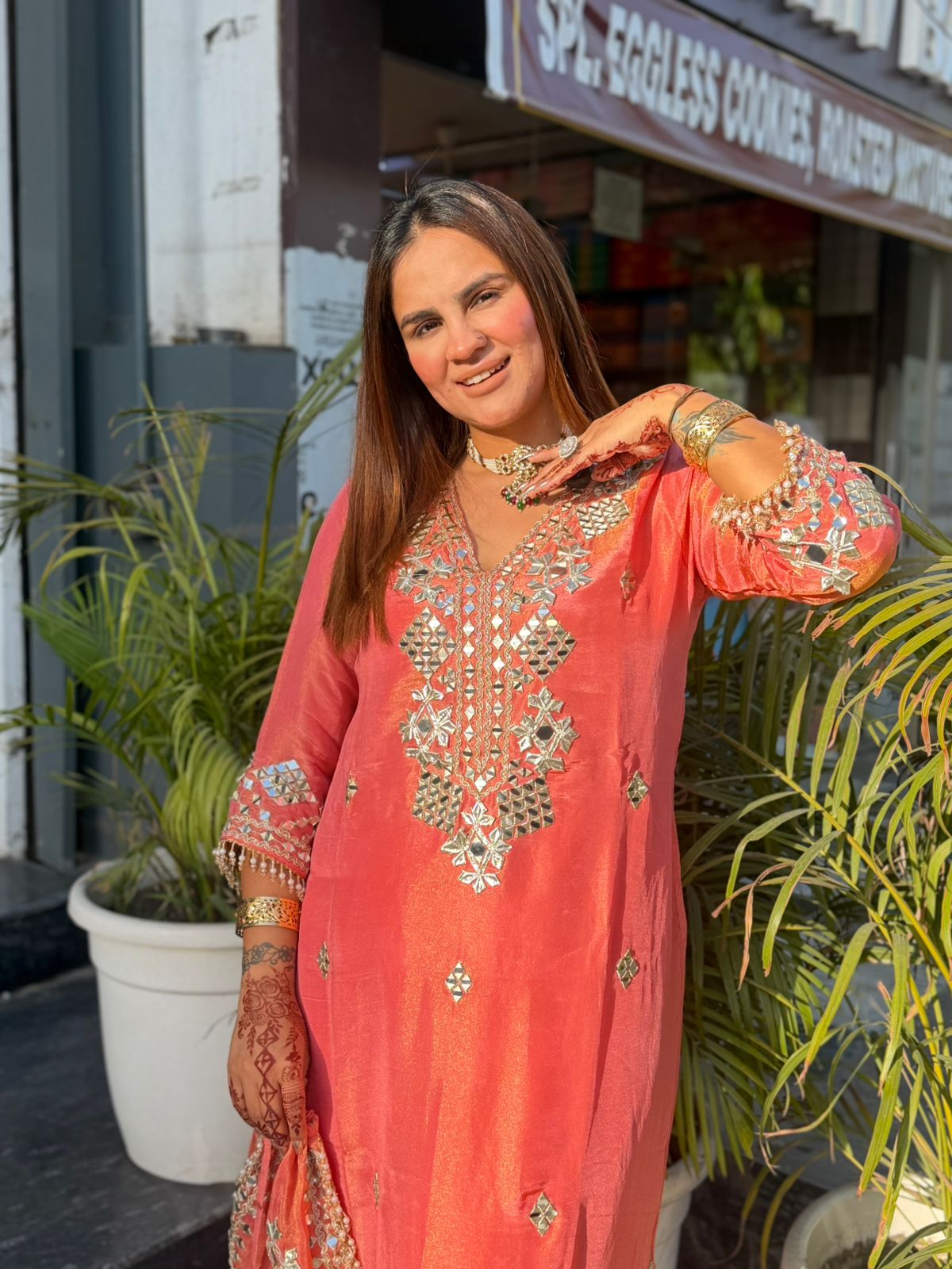 Beautiful Mirror Work Suit With Potli PC2851