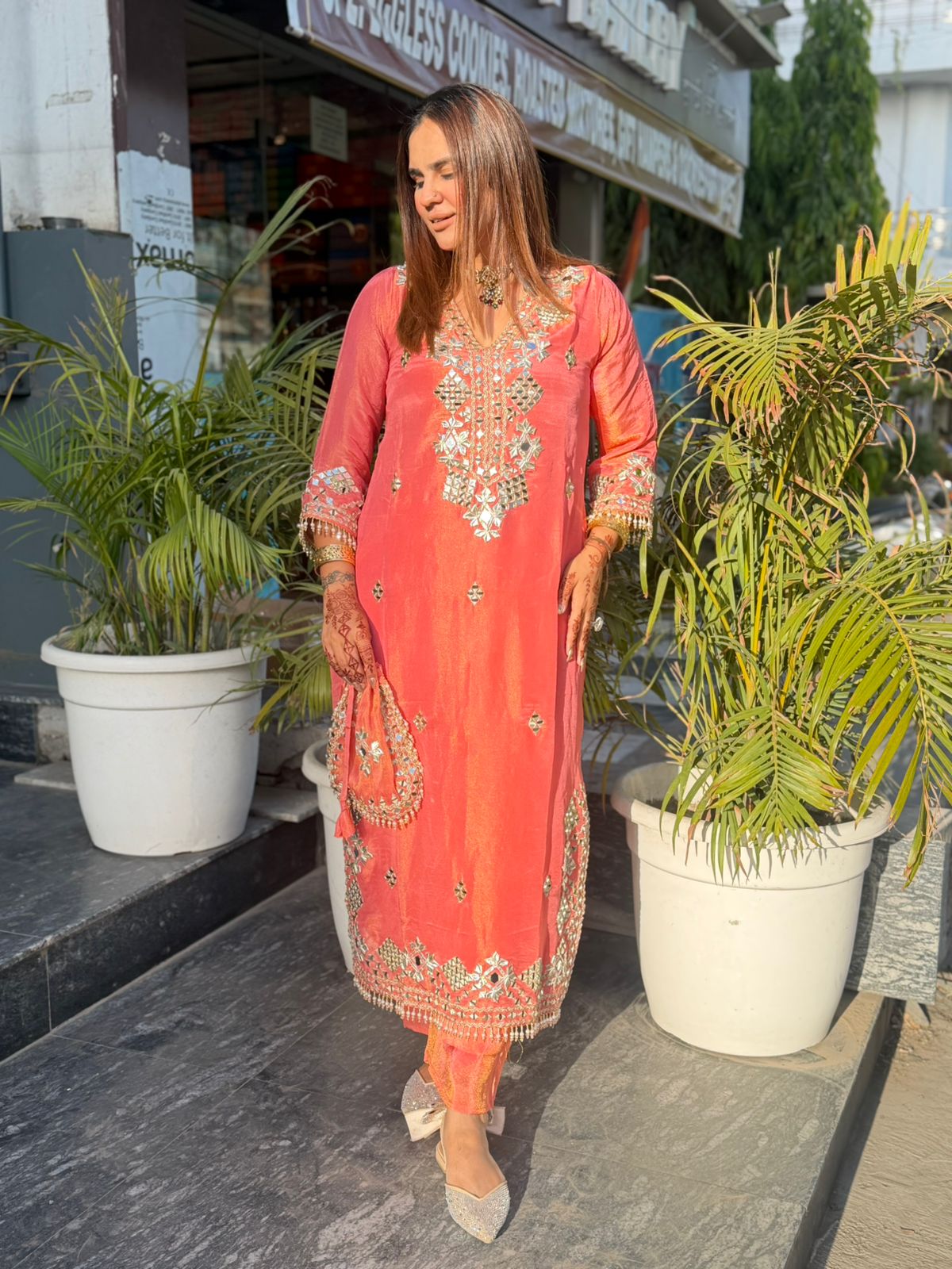 Beautiful Mirror Work Suit With Potli PC2851