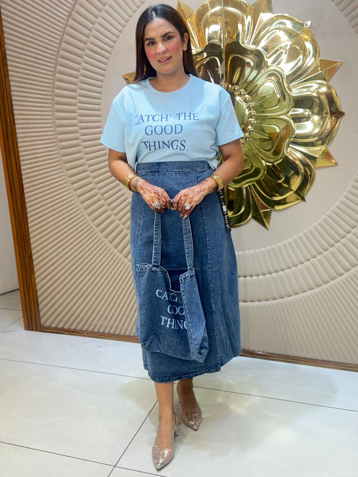Beautiful Denim Skirt Co-Ord With Denim Bag PC2871