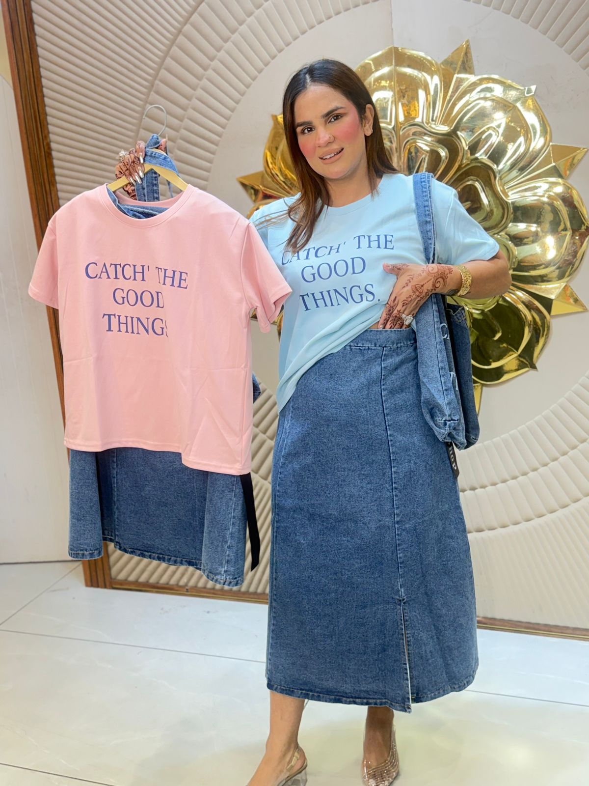 Beautiful Denim Skirt Co-Ord With Denim Bag PC2871