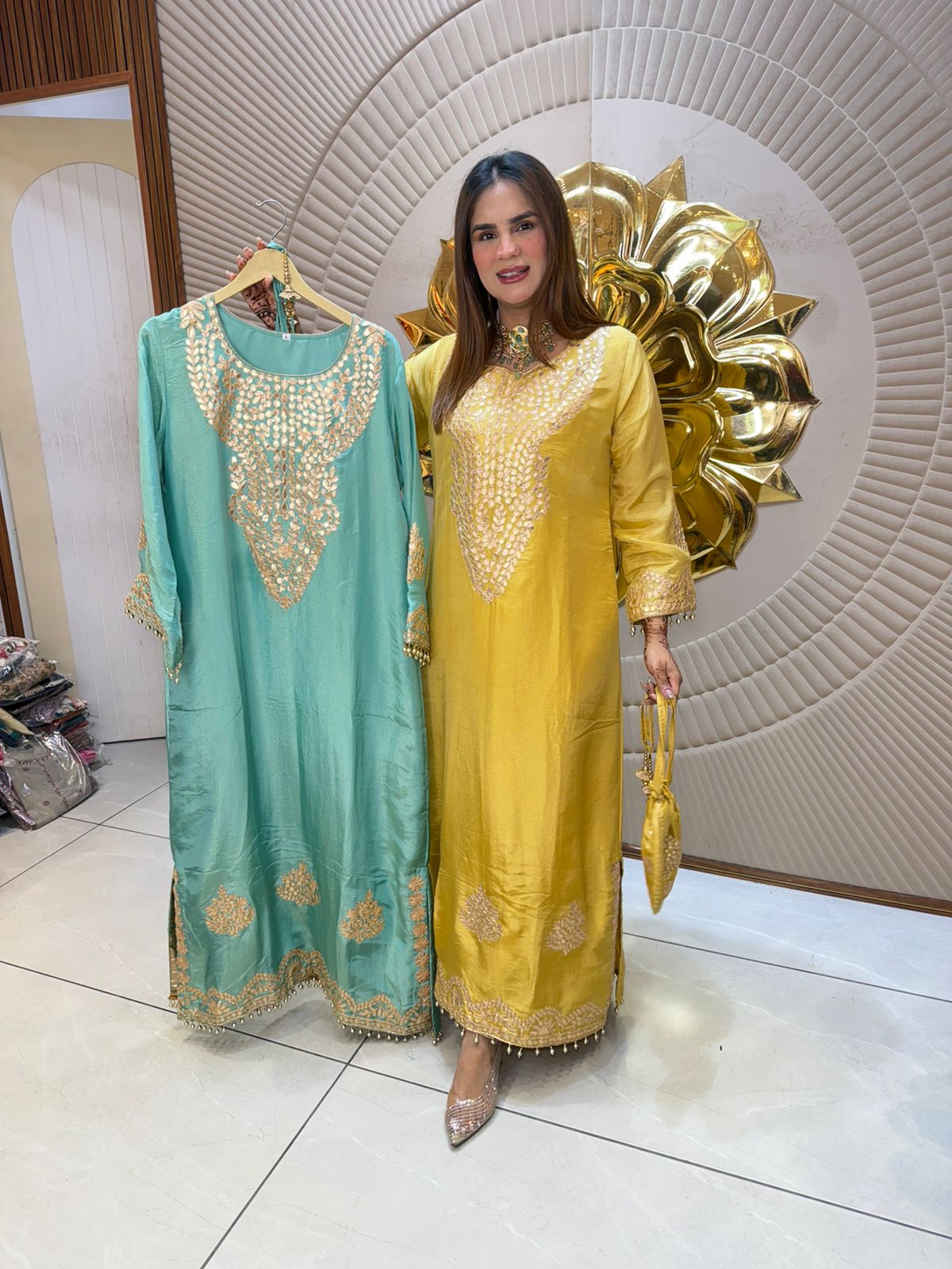 Stunning Indo-Western Dress With Potli PC2875