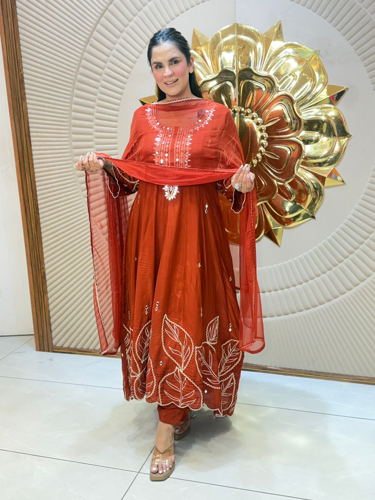 Stunning Anarkali Suit With Mirror Work PC2887