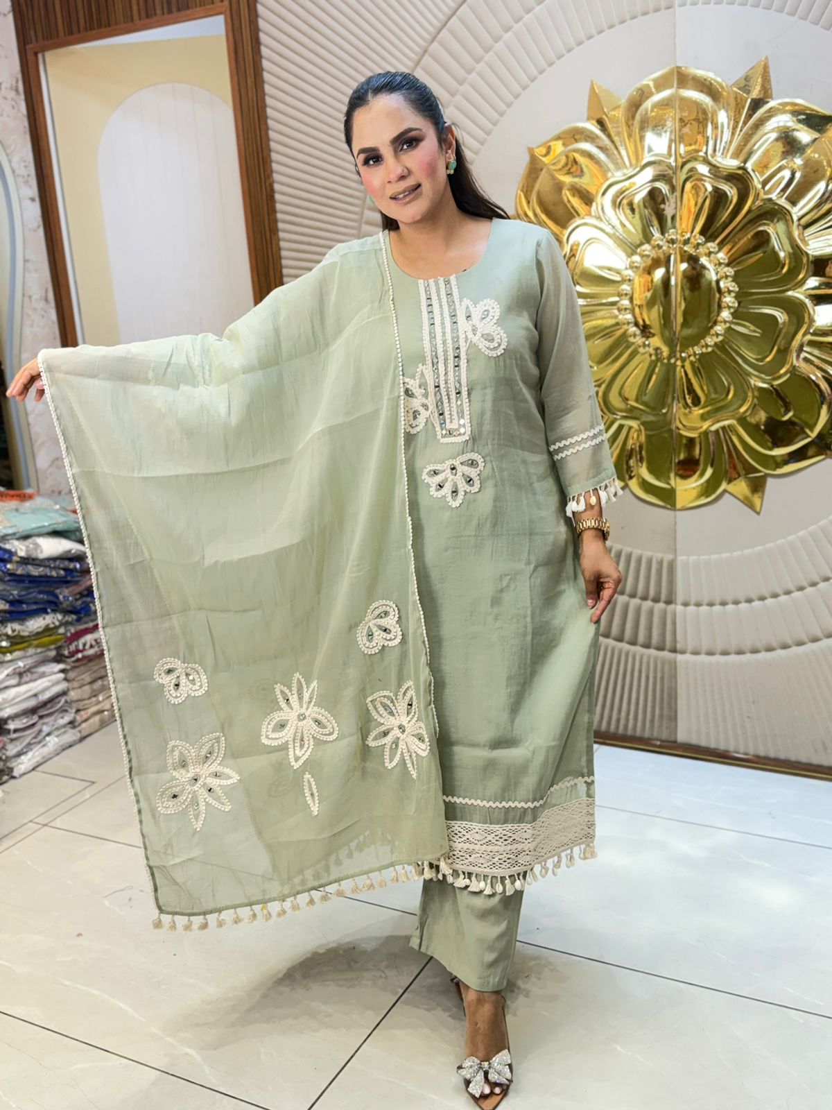 Stunning Long Suit With Lace Work PC2933