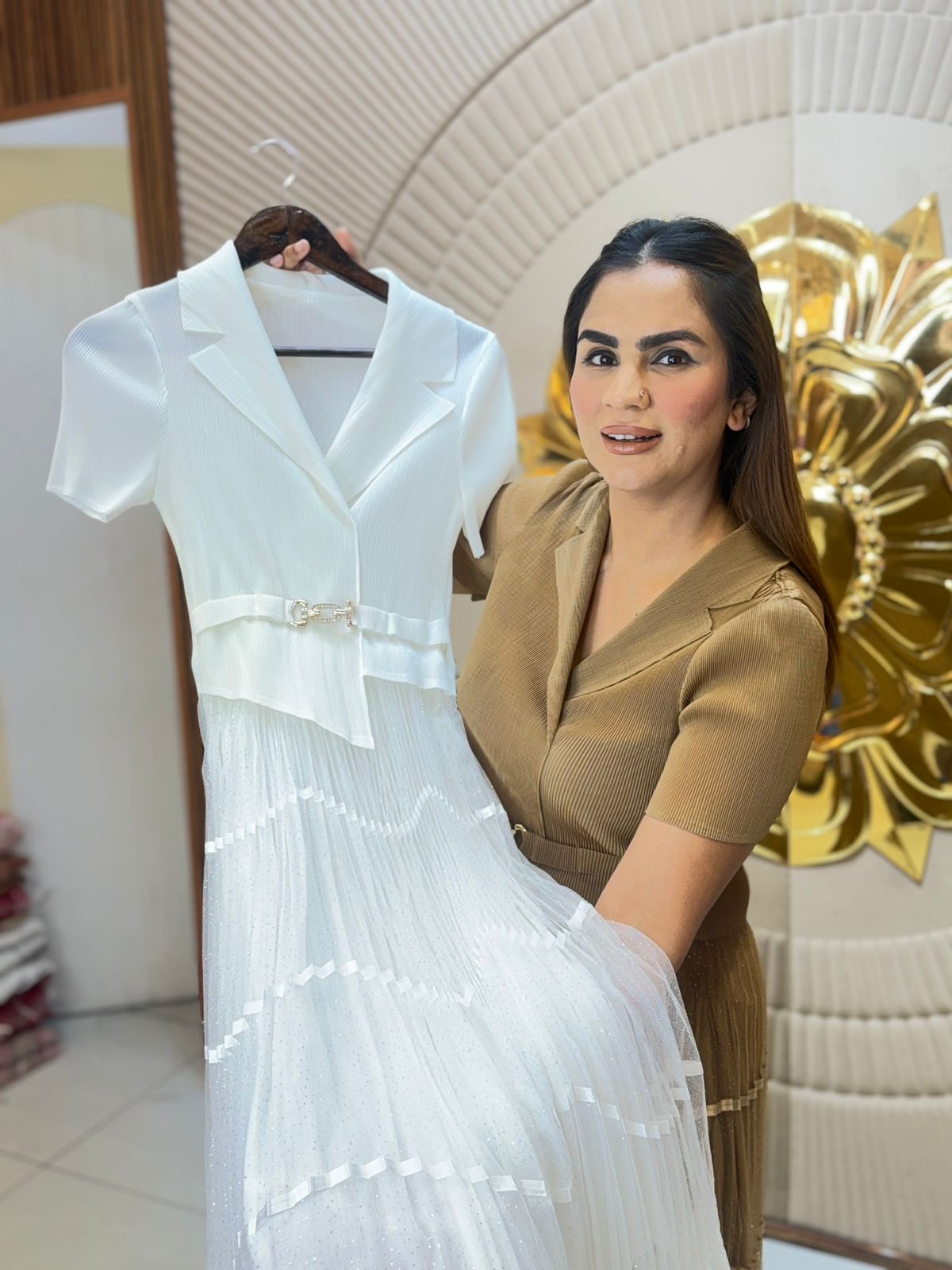 Beautiful Pleated Dress With Belt PC3008