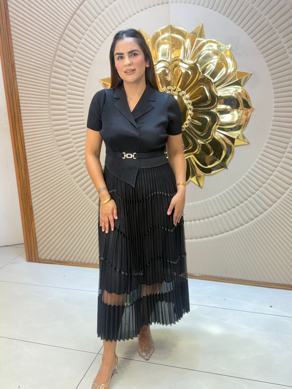 Beautiful Pleated Dress With Belt PC3008