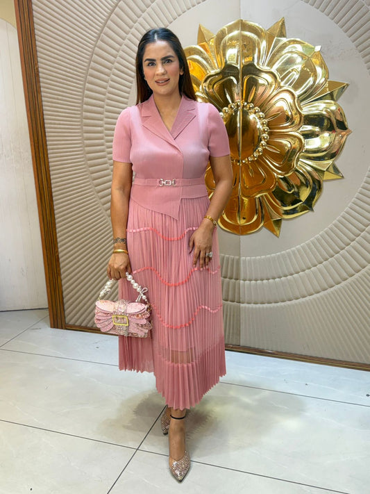 Beautiful Pleated Dress With Belt PC3008