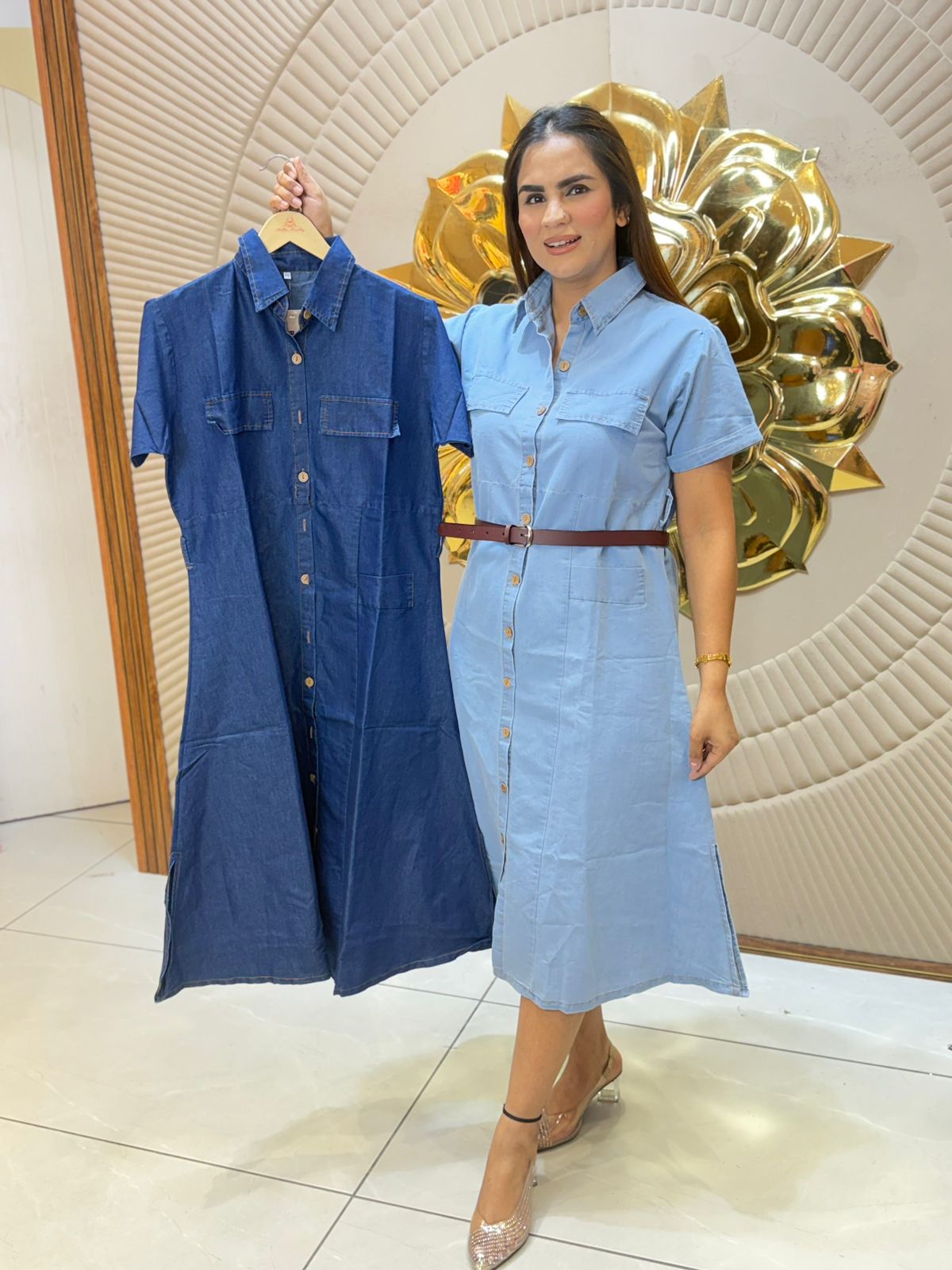 Beautiful Denim Dress With Belt PC3015