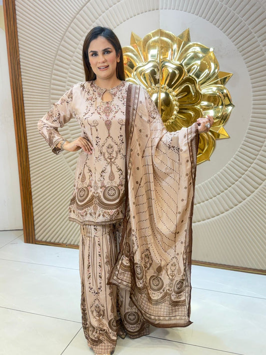 Stunning Pattern Print Sharara Suit PC3026