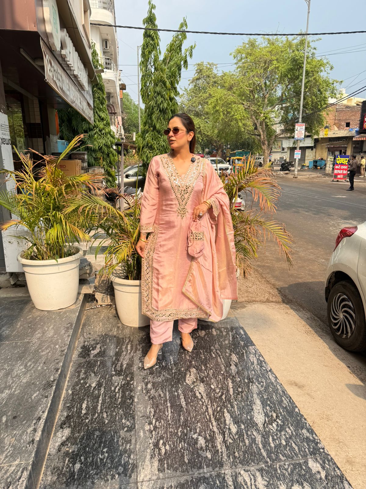 Beautiful Mirror Work Suit With Belt PC3044