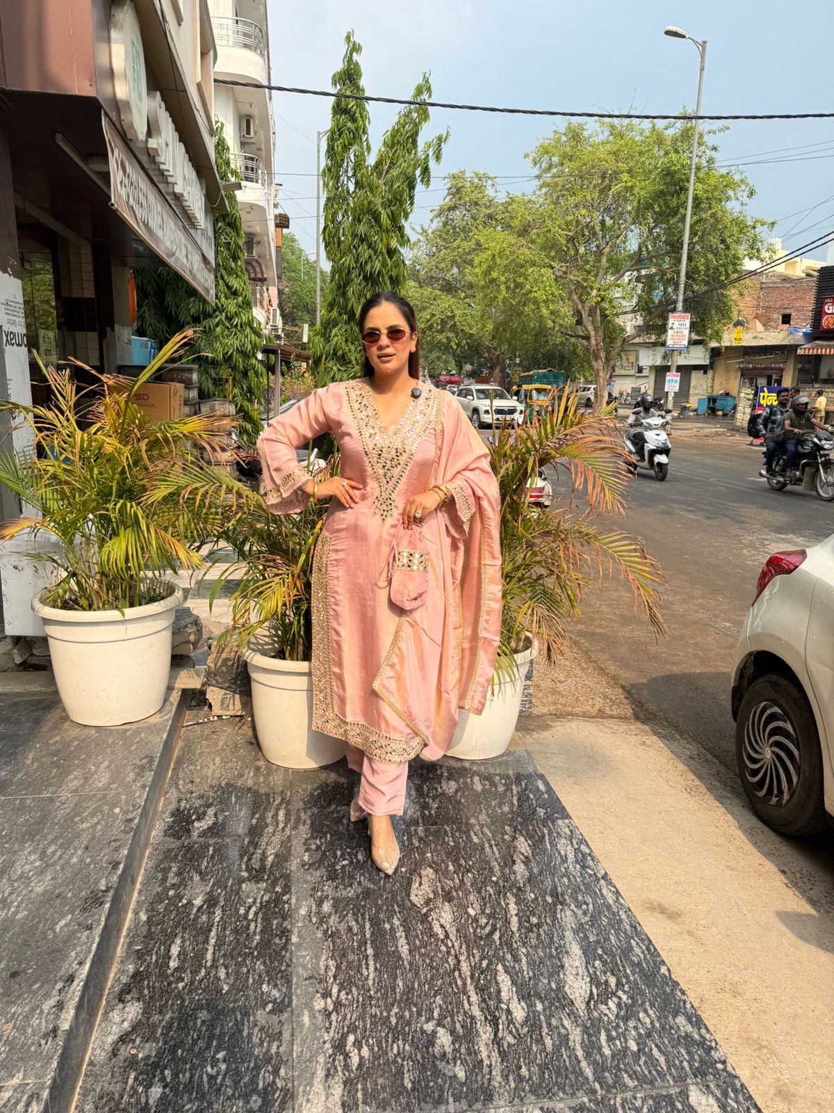 Beautiful Mirror Work Suit With Belt PC3044