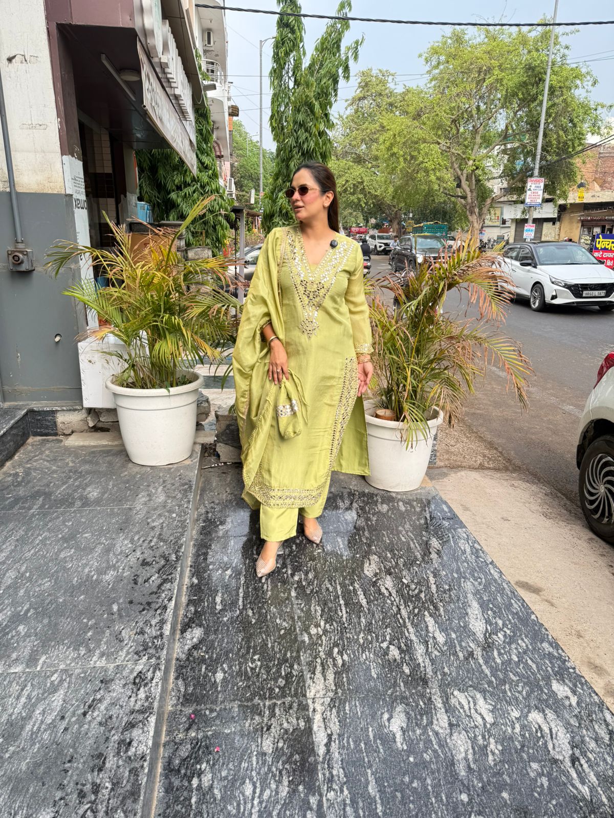 Beautiful Mirror Work Suit With Belt PC3044