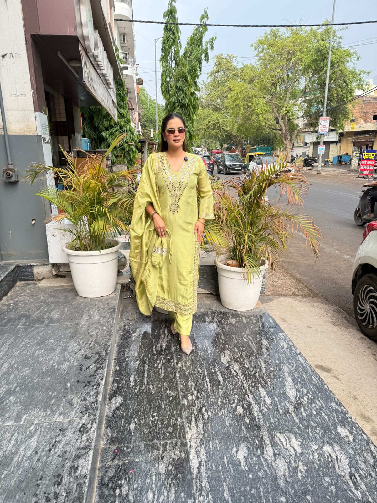 Beautiful Mirror Work Suit With Belt PC3044