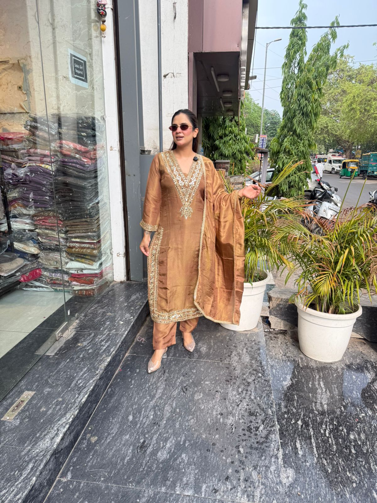 Beautiful Mirror Work Suit With Belt PC3044