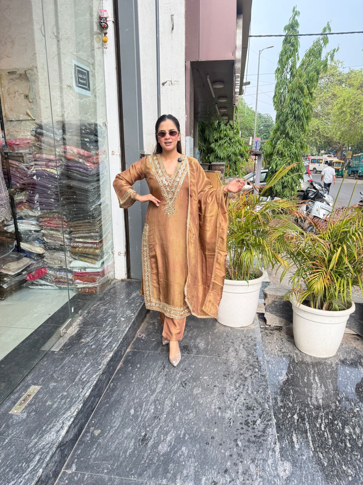 Beautiful Mirror Work Suit With Belt PC3044
