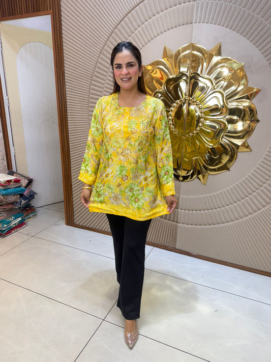 Beautiful Flower Print Short Kurti PC3046