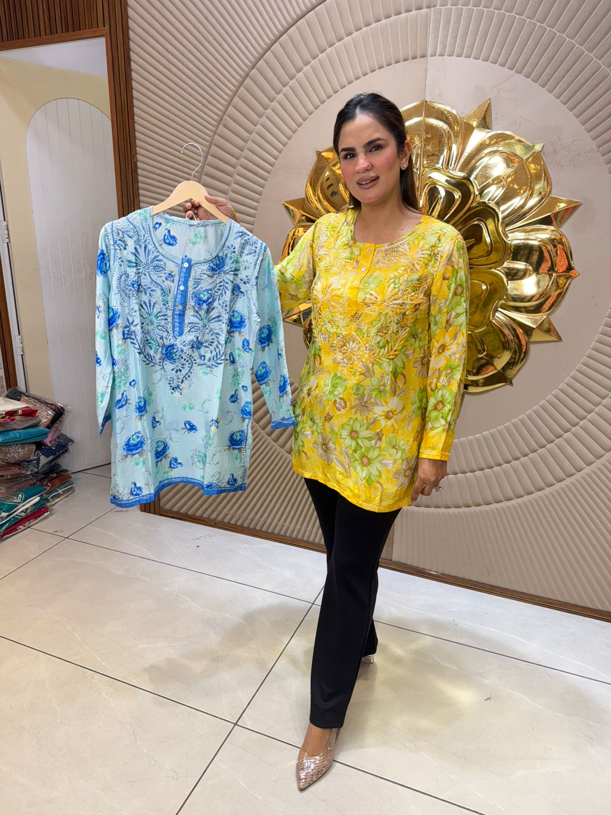 Beautiful Flower Print Short Kurti PC3046