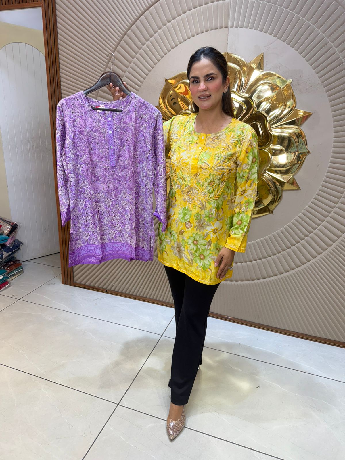 Beautiful Flower Print Short Kurti PC3046