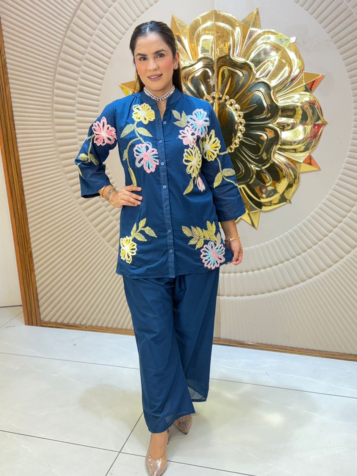 Beautiful Denim Co-Ord Set With Embroidery Work PC3054