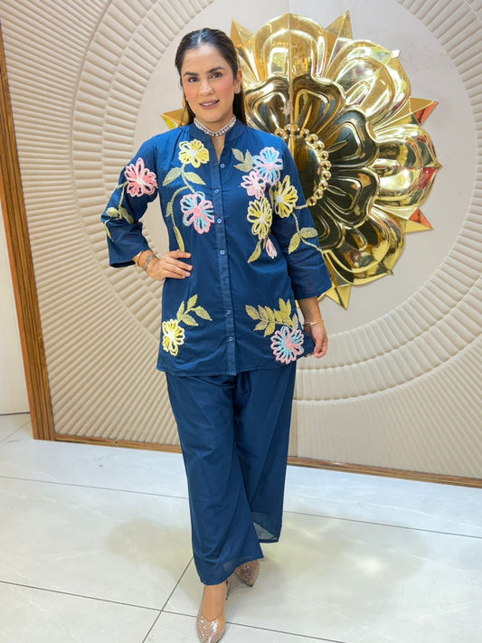 Beautiful Denim Co-Ord Set With Embroidery Work PC3054