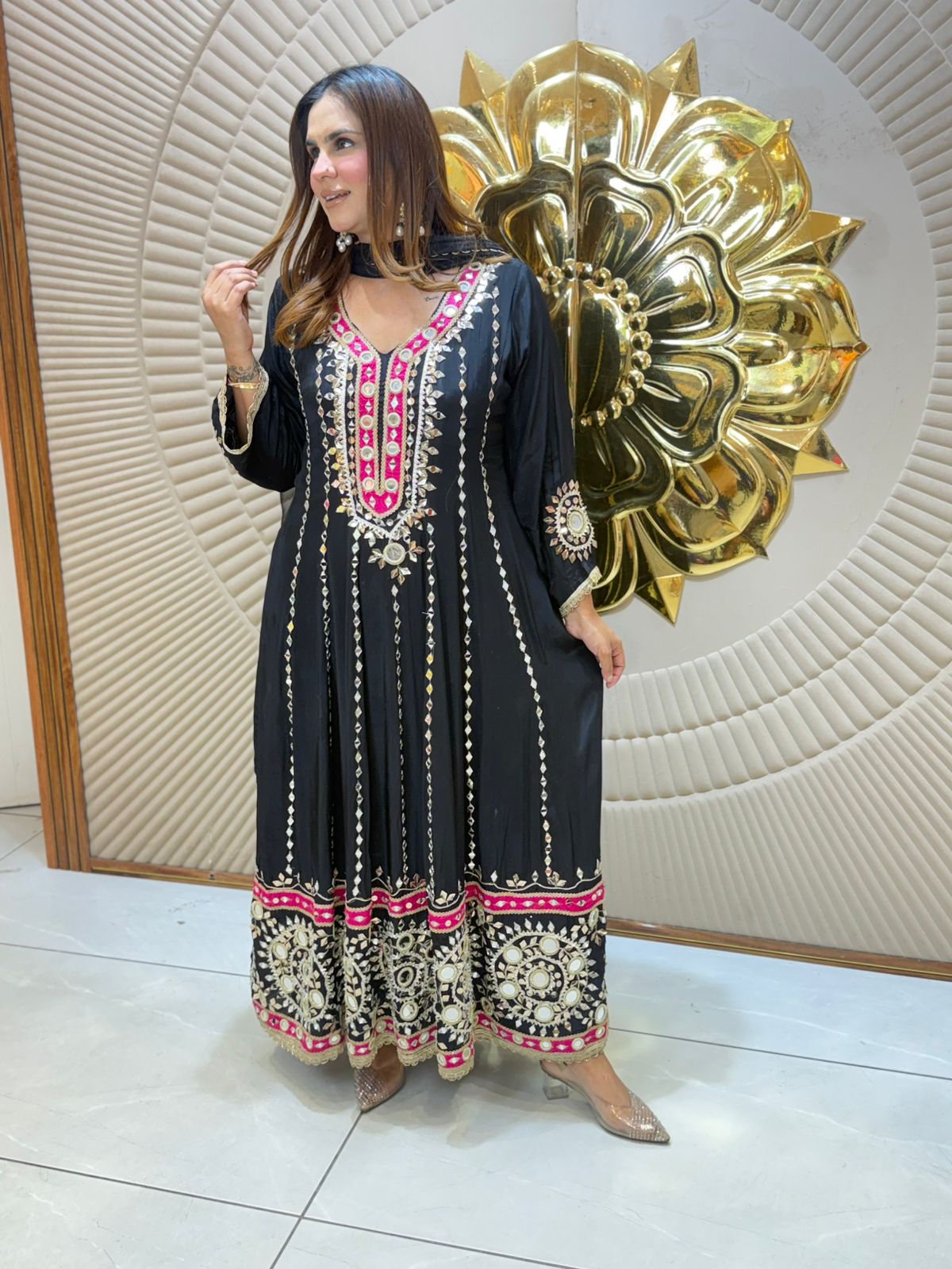 Beautiful Mirror Work Anarkali Suit PC3077
