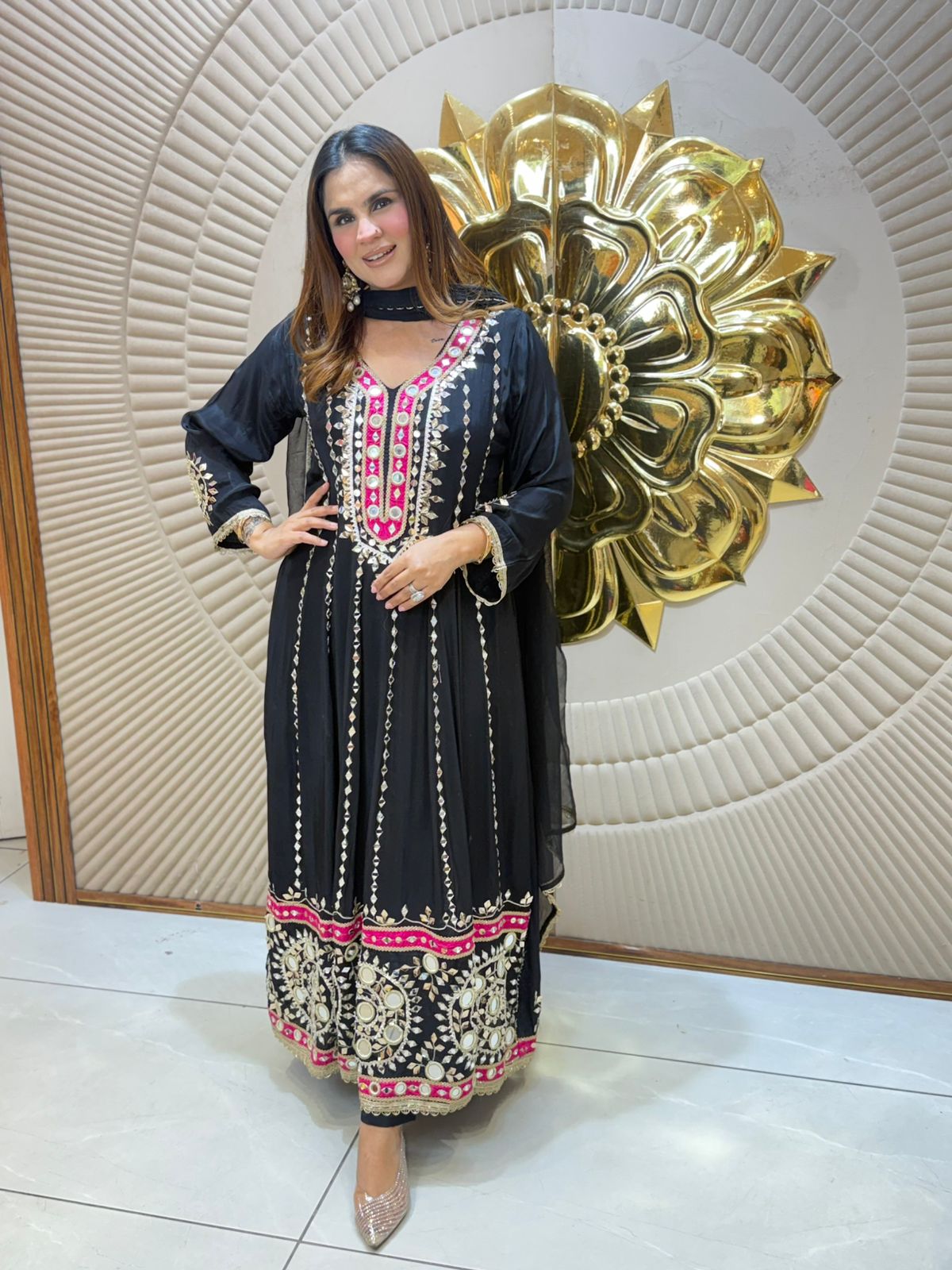 Beautiful Mirror Work Anarkali Suit PC3077