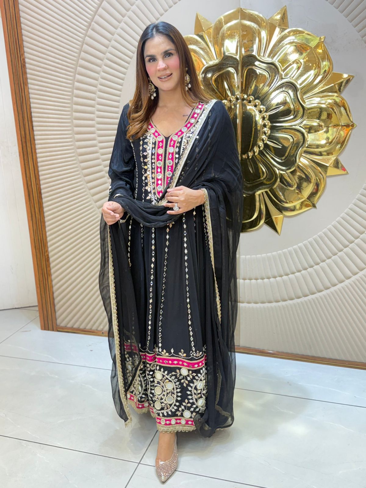 Beautiful Mirror Work Anarkali Suit PC3077
