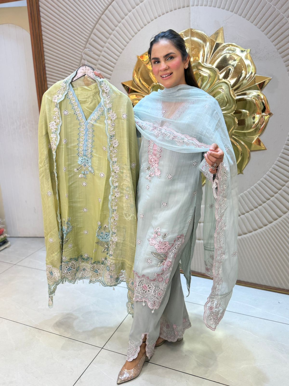 Stunning Floral Suit With Laser Cut Work PC3097