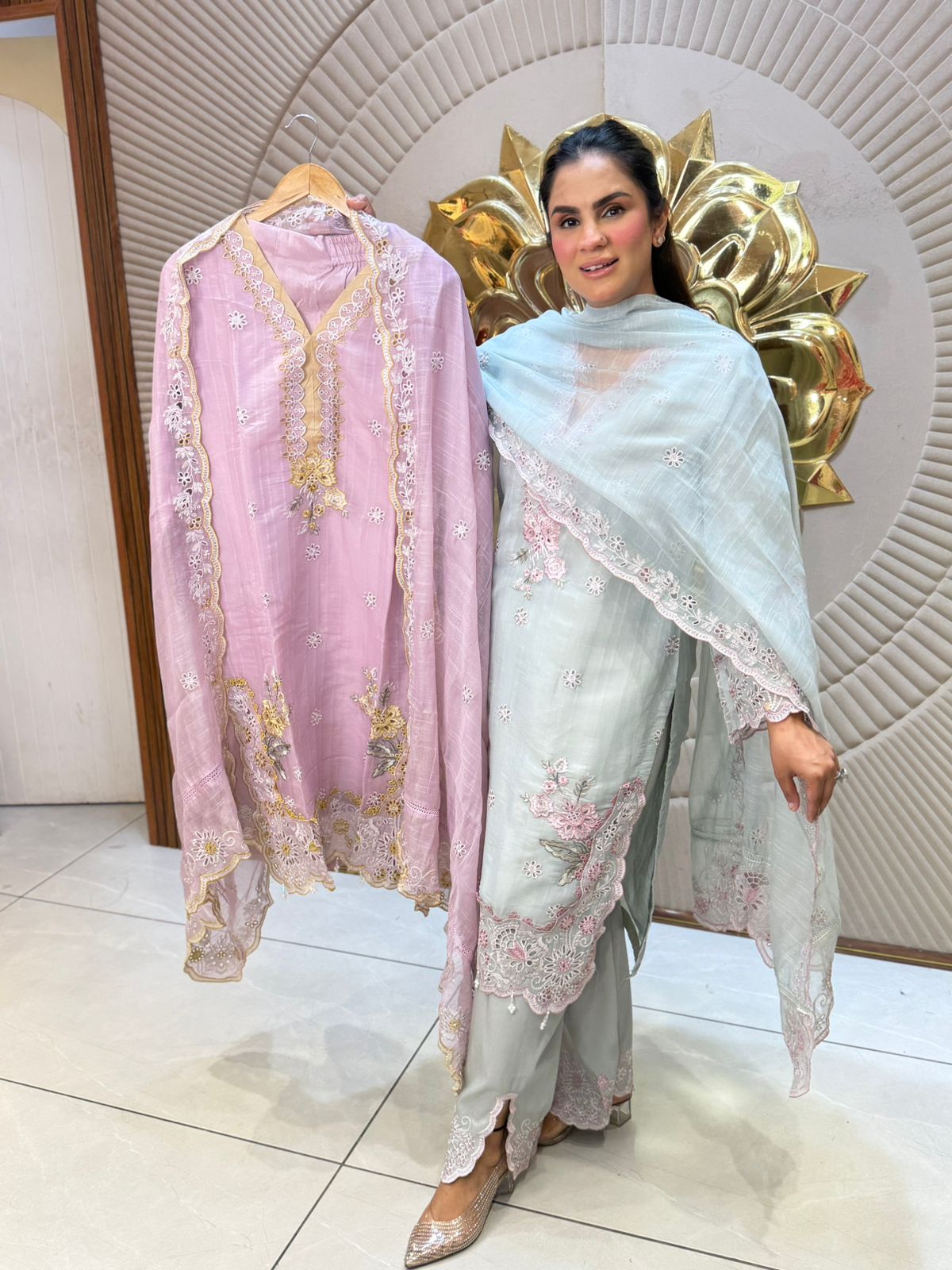Stunning Floral Suit With Laser Cut Work PC3097