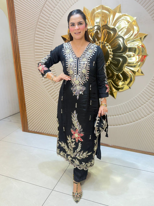 Beautiful Embroidery Work Suit With Potli PC3101