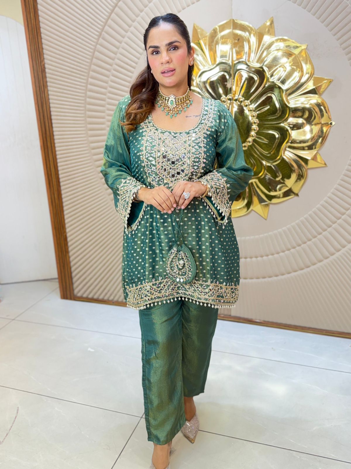 Beautiful Mirror Suit With Potli PC3112