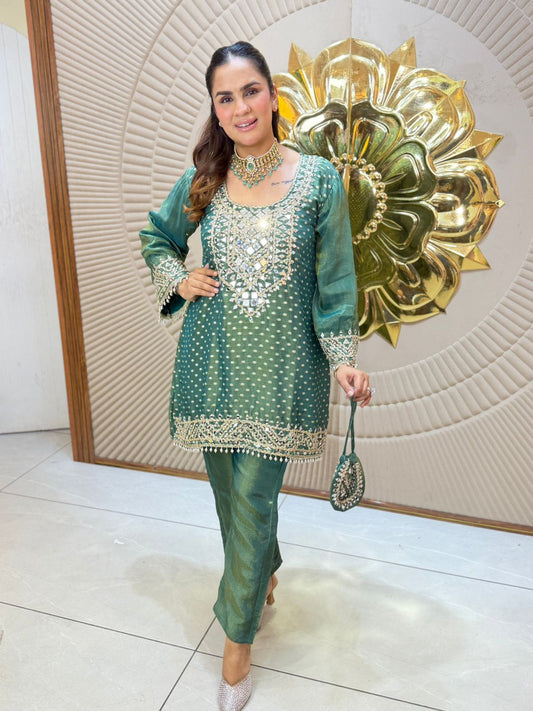 Beautiful Mirror Suit With Potli PC3112