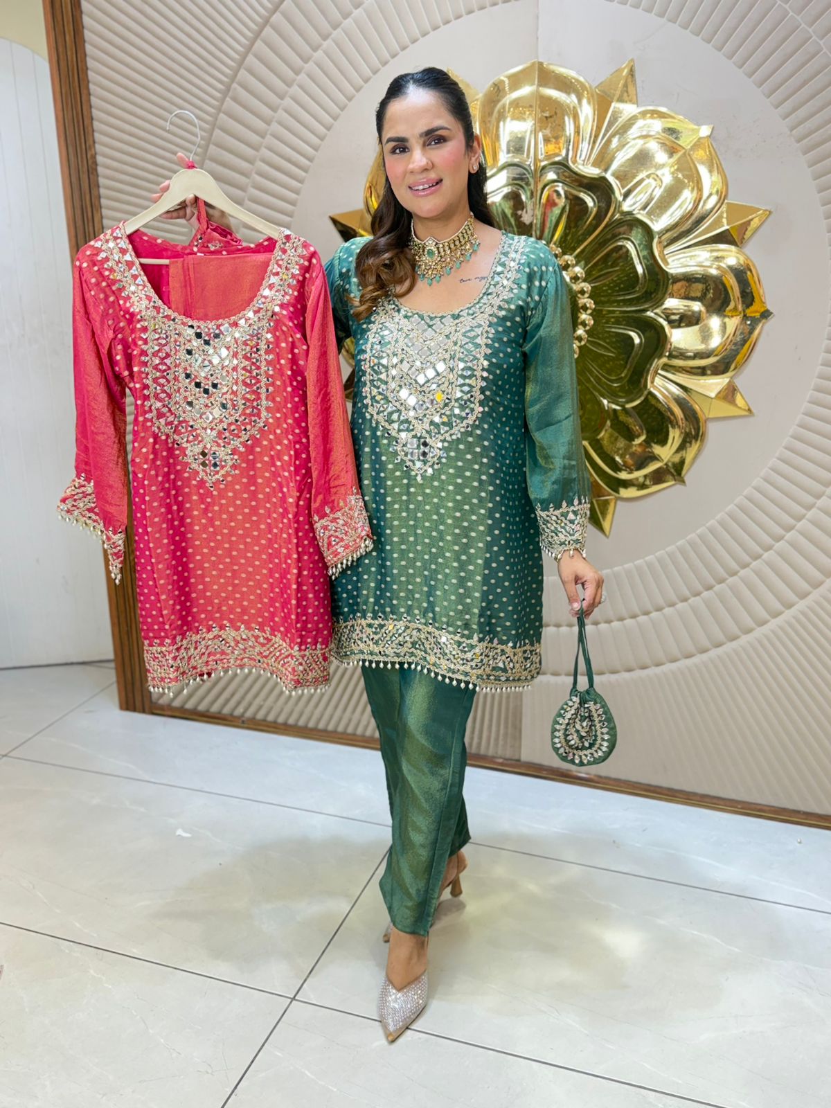 Beautiful Mirror Suit With Potli PC3112