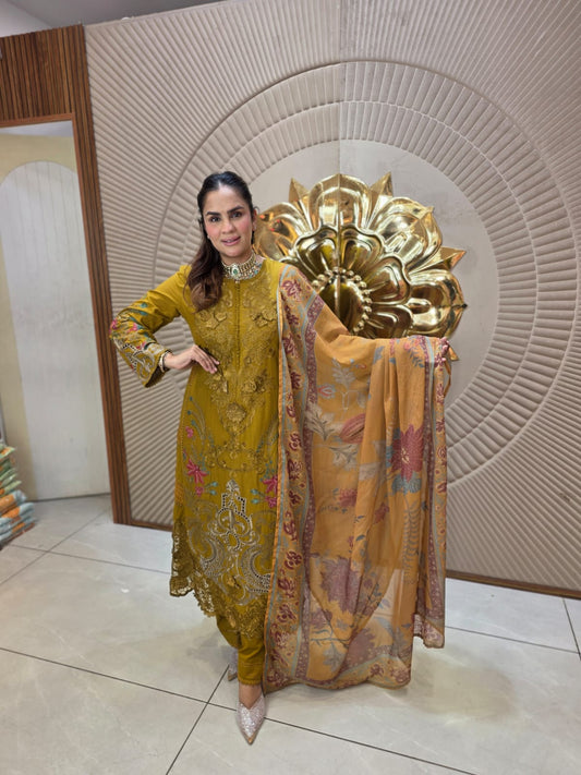 Beautiful Floral Print Laser Cut Work Suit PC3123
