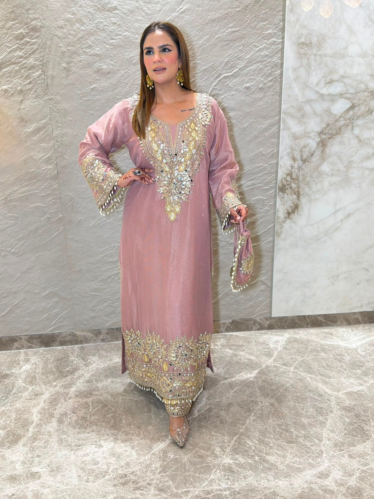 Stunning Party Wear Log Suit With Potli PC3159